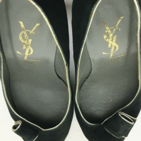 Yves Saint Laurent Black Silver Suede Almond Toe